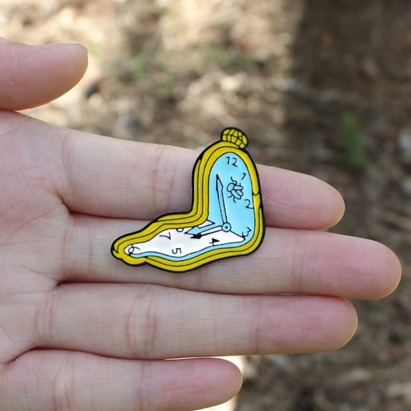 Melted Clock Enamel Pin Goth Gothic Killstar Style - Picture 4 of 6